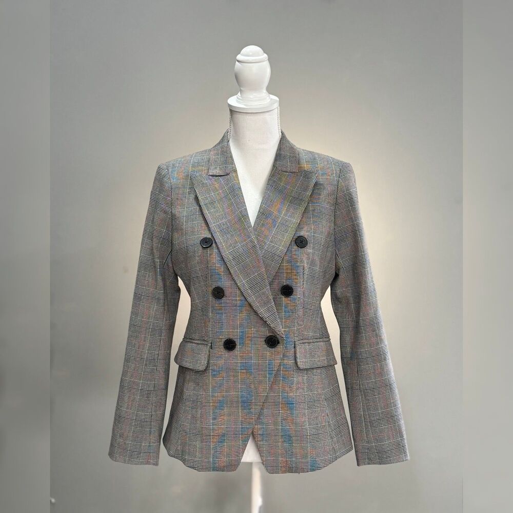 Gray Plaid Banana Republic Double Breasted Blazer Size 8P EUC